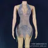 Ropa de Práctica de Danza Latina Sexy Transparente con Pedrería Vestido Halter Ropa de Performance para Cantante Femenina Invitada Anfitriona Femenina