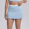 Novo conjunto de duas peças com blocos de cor translúcidos transfronteiriços, cintura alta canelado, saia atlética, saia de tênis anti-exposição, conjunto de ioga