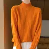 Suéter tejido de punto grueso para mujer, color liso, cuello semi alto, manga larga, otoño e invierno, 100% lana premium, elegante, básico