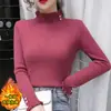 Suéter Feminino Espesso com Forro de Lã, Nova Camisa Base Tricotada de Outono e Inverno, Gola Alta Meia, Estiloso, Ajuste ao Corpo, Roupa de Baixo Quente