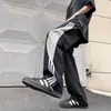 Pantalones Casuales a Rayas de Dopamina Estilo Americano para Hombre, Modernos de Tres Rayas Holgados Rectos Streetwear Geniales Deportivos Pantalones Paracaídas