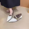 Nueva colección de otoño e invierno estilo coreano: Zapatos pequeños de cuero para mujer, con forro de felpa, sin cordones, punta fina, tacón grueso y diseño Mary Jane de una sola tira.