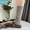 Estilo Perezoso Patrón Vertical Calcetines Grises Apilados Calcetines de Pantorrilla para Mujer Verano Delgados de Moda Retro Medias Marrones