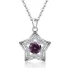 Colar Cruzado Europeu e Americano de Prata S925 Moda Amazon Estrela de Cinco Pontas para Mulheres com Corrente para Clavícula Cravejada com Diamantes de Doze Pedras de Nascimento