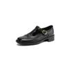 Zapatos de Piel Vacuna Calada Estilo Academia Británica Mary Jane de Cuero 2025 Primavera Tacón Bajo Grueso Punta Cuadrada Zapatos de Cuero Genuino para Mujer