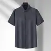 Camisa de manga corta a rayas de seda helada de alta elasticidad talla grande para hombre, control de acceso para gordos, cerrada, sin planchar, casual, de manga corta, interior