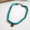 Colar Pingente Gira-sol Turquesa Verde Cruzado Europeu e Americano Estilo Férias de Nicho Corrente para Clavícula Design da Moda Colar de Personalidade para Mulheres
