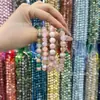 Qiaoen Joyería Pulsera de Ágata Sakura Natural con Cuentas Redondas Pulsera de Cristal Diseño de Cuentas Sueltas DIY Hielo Transparente Mayoreo