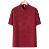 Traje Tang para Hombre de Mediana Edad y Ancianos, Conjunto de Seda Helada de Manga Corta, Atuendo de Verano para Papá, Cuello Mao, Abotonado, Conjunto de Dos Piezas Hanfu para Abuelo