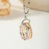 Anillo de Cobre y Circonita de Tres Colores de Lujo de Venta Caliente Transfronteriza con Colgante Desmontable, Joyería de Cadena para Clavícula Versátil y de Moda