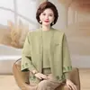 Conjunto de duas peças casual de moda outono e primavera novo estilo chinês para mães, slim fit, estiloso, rejuvenescedor, emagrecedor, jaqueta versátil estilo nacional