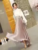 Falda Larga Midi Retro con Pliegues Acordeón de Cintura Alta Color Metálico de Sirena Acampanada para Mujer Otoño/Invierno 2026