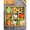 Bandeja para plato de hot pot estilo japonés, plato para hot pot de nueve compartimentos, ingredientes y guarniciones de restaurante, cubiertos, bandeja dividida para snacks y verduras