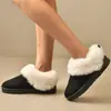 Botas de nieve de gran tamaño para mujer con ribete de pelo para comercio exterior transfronterizo, zapatos cálidos de algodón cortos sin cordones de suela plana para mujer al por mayor