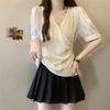 Camisa de manga corta con cuello en V para mujer de talla grande que cubre el abdomen Verano para mujer Hermana rellenita Cintura ajustada Adelgazante Hombro corto Top A3980