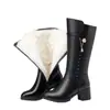 Botas largas de cuero suave para mujer, nuevo estilo de invierno 2026, botas de algodón con forro polar, tacón grueso, forro polar grueso, botas de nieve, botas altas cálidas