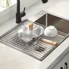 Escurridor de Platos Plegable y Enrollable Multifuncional de Acero Inoxidable para Cocina, Almacenamiento de Verduras y Frutas