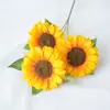 3 Cabeças de Girassol Pastoral Girassol Flores Artificiais Sala de Estar Flores Artificiais Flores de Seda Decoração de Casa Florais Flores de Casamento Atacado