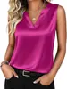 2026 Verão Europeu e Americano Transfronteiriço Amazon Camisola Feminina de Cetim Decote V Casual Sem Mangas Camisa Top