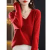 Blusa de Gola V 2025 Camisa Básica Nova Suéter de Tricô Tricô de Inverno Primavera Outono Feminino Listrada Manga Longa Estilo Slim Fino