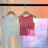 Camiseta de Verano para Niñas Estilo Vaquero para Bebé Infantil Distintiva Moderna Coreana Letra Combinación de Colores Popular Cibernético Camisa de Muñeca Top