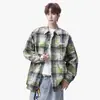 Camisa xadrez retrô casual da moda plus size para homens, jaqueta tie-dye de manga comprida, estilo relaxado, gola de lapela, camisa solta estilo americano