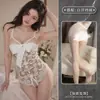 Sueño de Montaña de Primavera Lencería Sexy Encaje Tentación Ajustado Pecho Pequeño Transparente Ropa de Dormir Sin Quitar Conjunto de Pasión para Mujeres