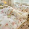 Juego de Ropa de Cama de Cuatro Piezas Clase A Amigable con la Piel para Dormir Desnudo, Sábana de Algodón Lavado, Juego de Tres Piezas para Alojamiento Estudiantil