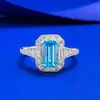 Mu Jing Joyería Transmisión en Vivo Nuevo Anillo de Plata S925 5*8mm Rectangular Azul Marino Claro con Bisel, Sencillo y Elegante, Popular en Xiaohongshu