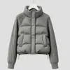 2026 Nueva Moda Estilo Coreano Patchwork Manga Tejida con Cable Cuello Alto Chaqueta de Algodón Mujer Invierno Nueva Altura Pequeña Holgada Versátil Chaqueta de Algodón