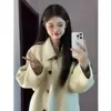 Abrigo de Lana con Cuello Peter Pan para Mujer 2025 Otoño e Invierno Nuevo Estilo Coreano Chaqueta de Lana de Longitud Media Moda Casual Versátil en Stock