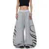 Calça de moletom esportiva estilo americano, resistente, com estampa de letras de strass, barra curva, unissex, calça larga estilo jazz dance, moderna, tendência