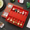 Juego de Cubiertos de Acero Inoxidable Cuchara y Tenedor Navideños Transfronterizos Papá Noel Árbol Cuchara de Postre Dibujos Animados Creativo Set de Regalo Navideño
