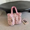 Bolsa Tote Huhu Macia com Laço Feminino Alça Larga Rosa Atmosfera Suave Estudante Universitário Compras Bolsa de Ombro Único