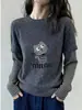 Camiseta de Manga Larga Rayada de Terciopelo Cepillado Falsa de Dos Piezas para Mujer, Estilo Ins Europeo, Diseño de Alta Gama, Gris Oscuro, Top que Reduce la Edad