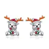 Lindos Pendientes de Reno, Papá Noel y Muñeco de Nieve Estilo Dulce, con Goteo de Aceite y Tachuelas de Diamante, Pendientes de Atmósfera Navideña