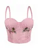 Camisola curta de contas artesanal transfronteiriça, espartilho floral de espinha de peixe com strass, top de verão para mulheres