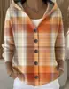 Cárdigan Sudadera con Capucha y Botones Estampado Floral Retro Transfronterizo Europeo y Americano para Mujer, Holgado, Casual, Manga Larga, Prenda Exterior