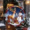 Muñeco de Nieve de Navidad Reno Vidrio Vitral Adorno Colgante Decoración Colgante de Vidrio para el Hogar Decoración de Ventana Jardín Atrapasoles