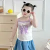 Colete de Verão Fino de Algodão Puro para Meninas, Camiseta Básica Sem Mangas para Meninas, Roupa Externa para Bebês, Camisola Infantil