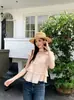 2026 Nueva Blusa Francesa Dulce Estilo Hombros Descubiertos Volantes Capas Pastel Versátil Juvenil Elegante Top