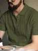 Camisa Polo Listrada de Manga Curta Estilo Old Money para Homens, Camisa Fina de Tricô de Seda de Gelo para o Verão com Gola Reversível, Top de Corte Ajustado
