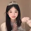 Nova Coroa Exquisita Gota d'Água com Textura de Cristal, Coroa de Flores Brilhante de Princesa para Aniversário, Headband com Atmosfera Deslumbrante