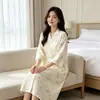 Robe de Verão para Mulheres, Tecido Plissado 100% Algodão Puro, Estampa Floral Pequena, Confortável, Respirável, Casual, Roupa de Dormir Relaxada
