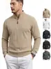 Sudadera con cremallera media y cuello alto, de jacquard texturizado con rayas verticales, estilo americano, para hombre, de manga larga, informal, para uso diario.