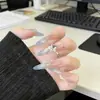 Isla Estrella Azul NebulosaUñas Portátiles Hechas a Mano, Estilo Largo Azul, 4.0 Manicura Ojo de Gato Uñas Terminadas