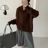 Suéter Macio de Alpaca Outono e Inverno Cardigan Tricotado Floral Gola Alta 2025 Outono e Inverno Novo Cor Sólida Estilo Preguiçoso Top
