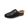 Pantuflas Planas de Felpa Retro 2026 Otoño/Invierno Nuevo Estilo Más Terciopelo Punta Redonda Corte Bajo Deslizables Punta Cerrada Medias Zapatillas para Mujer