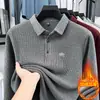Camiseta de Manga Larga de Forro Polar Grueso de una Sola Pieza para Hombre 2025 Otoño e Invierno Nuevo Estilo Casual de Negocios Camiseta Polo Base con Cuello de Solapa Forrada de Polar