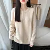 Nuevo Suéter de Punto de Lana Pura con Cuello Redondo Medio Abierto de Manga Larga para Mujer Color Sólido Holgado Jersey Suéter de Lana Otoño/Invierno 2026